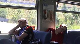 Gavin and Oliver take the opportunity for a nap on the 14:35 train from Voss to Bergen